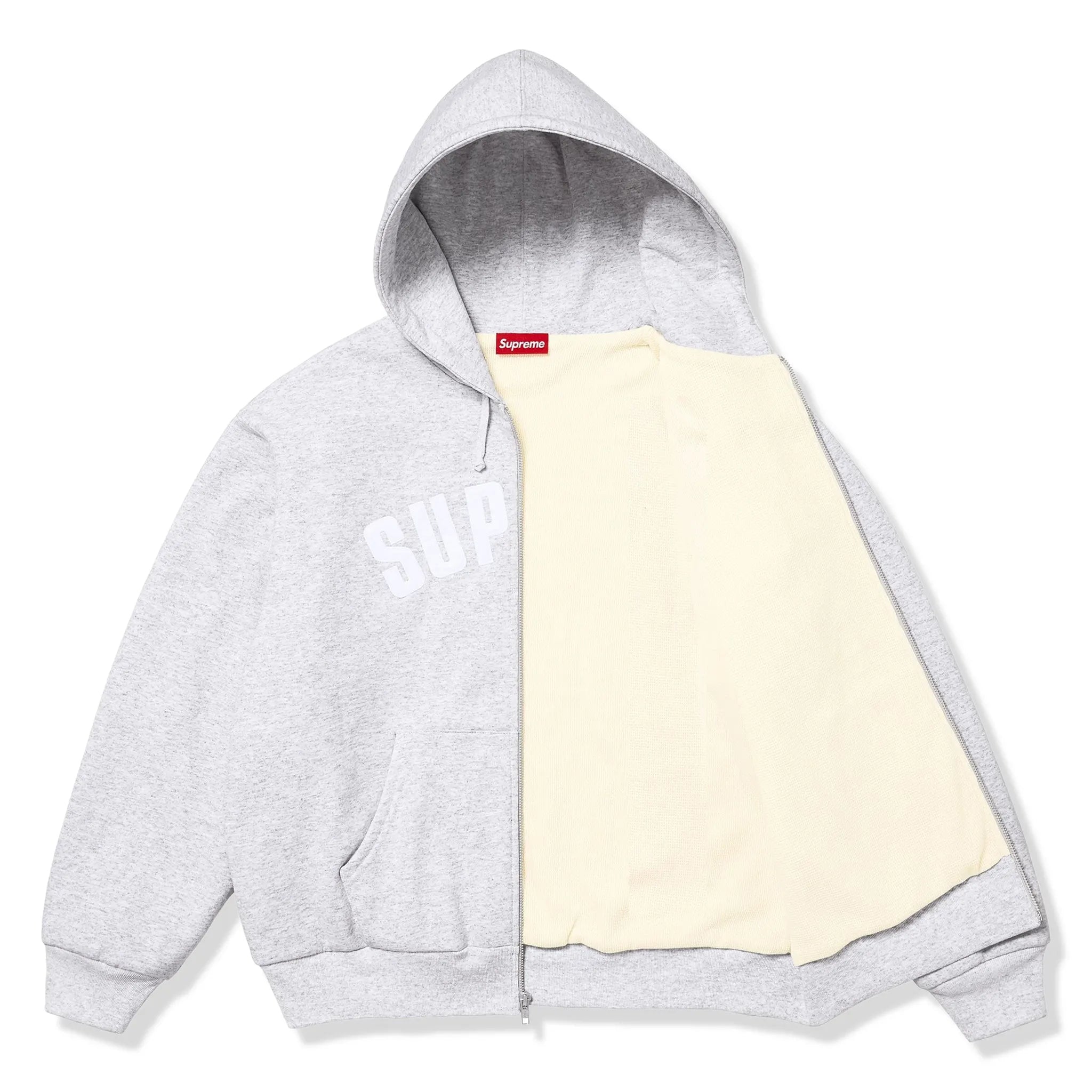 Open View of Supreme Arc Thermal Lined Ash Grey Zip-Up Hoodie FW25SW27-ASH GREY